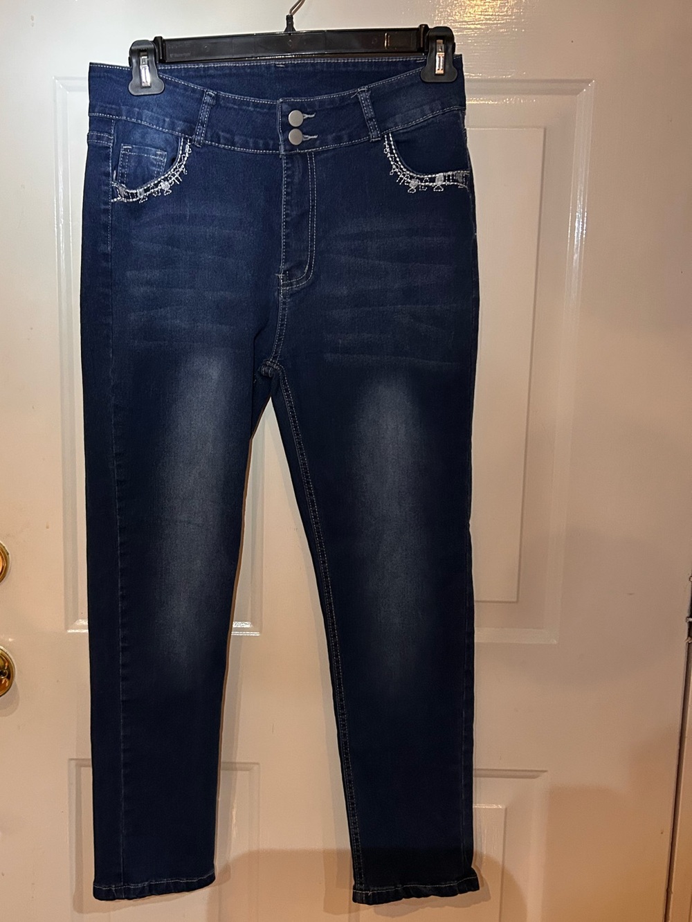 Dark Blue High-Rise Women's Jeggings with Double-Button Waist